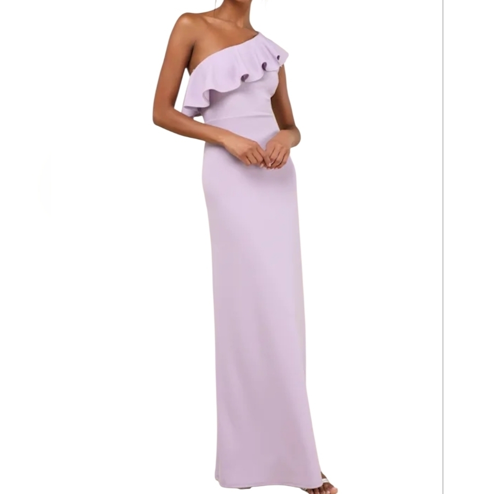 Lulus Last Forever One-Shoulder Ruffle Maxi Lavender Dress NEW
